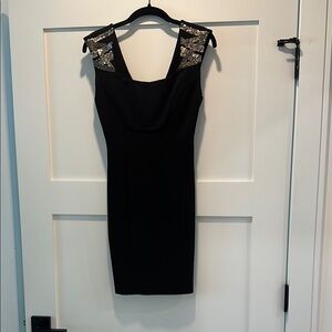 Guess Black Bodycon Mini Dress with Cowl Neck and Sleeveless Design for Cocktail